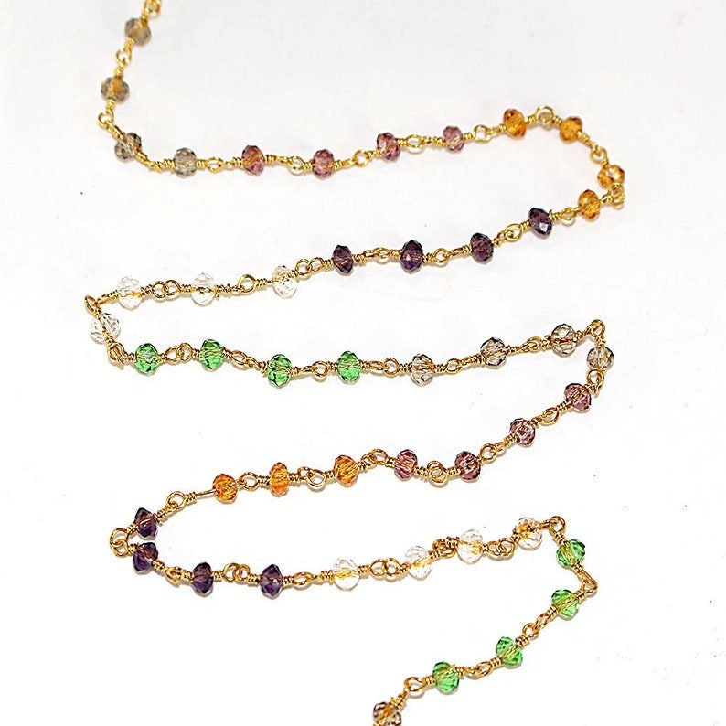 Multi Color quartz gemstone bead chain 24k gold plated over silver, women jewelry making necklaces, earrings, and bracelets bead chain.