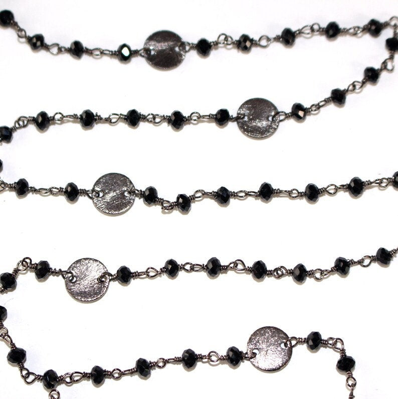 black spinel semi-precious gemstone beads black oxidized antique rosary chain for a necklace, earrings, anklet, and bracelet making.