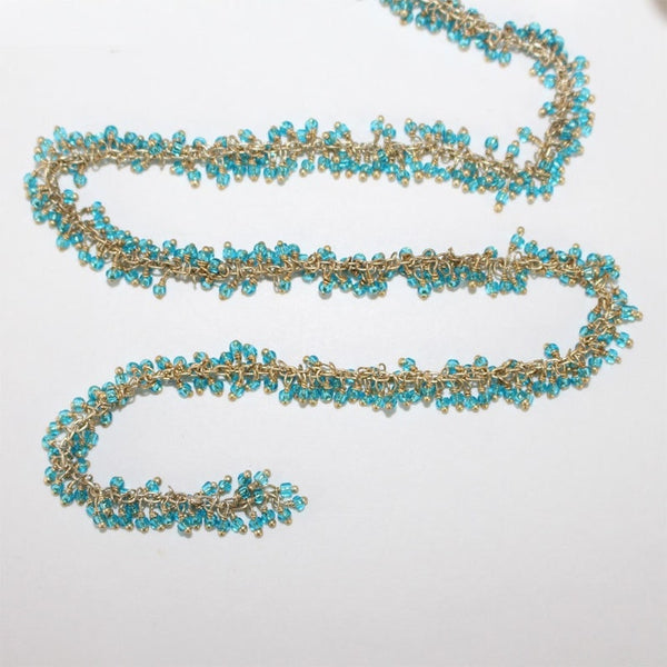 blue topaz smooth semi-precious gemstone beads 24k gold plated over silver rosary chain for a necklace, earrings, anklet, and bracelet making.