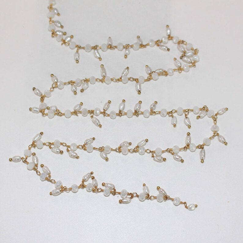 white chalcedony mystic quartz gemstone bead chain 24k gold plated over silver, women jewelry making necklaces, earrings, and bracelets bead chain.