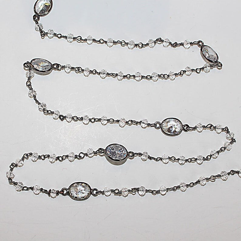 clear quartz gemstone bead chain 24k gold plated over silver, women jewelry making necklaces, earrings, and bracelets bead chain.
