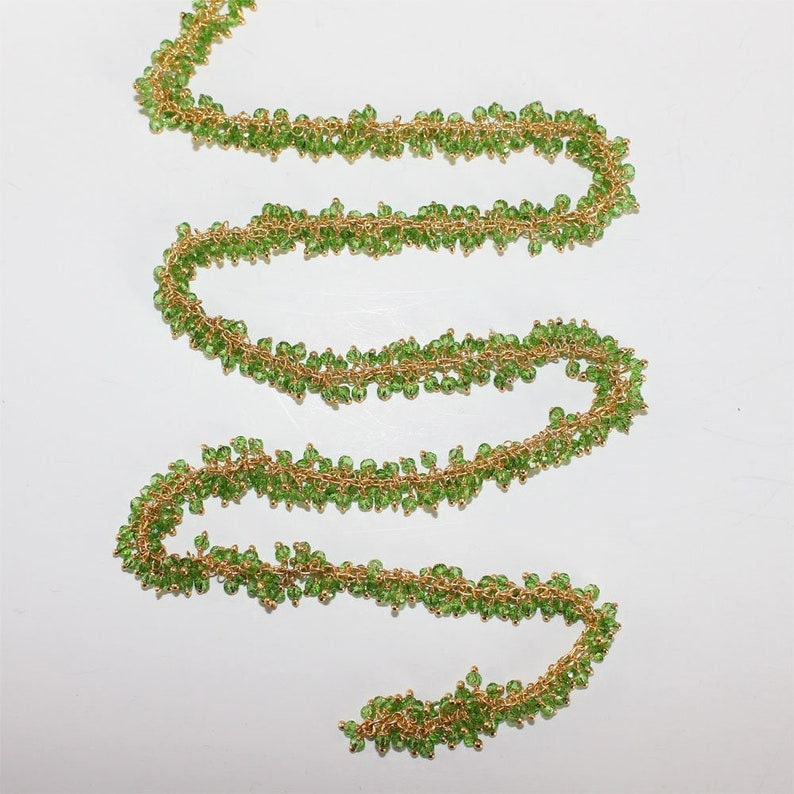 peridot semi-precious gemstone beads 24k gold plated over silver rosary chain for a necklace, earrings, anklet, and bracelet making.