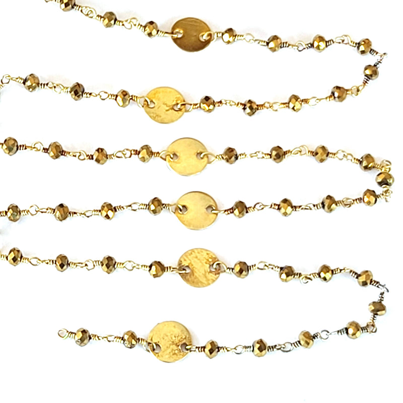 dark brown pyrite gemstone bead chain 24k gold plated over silver, women jewelry making necklaces, earrings, and bracelets bead chain.
