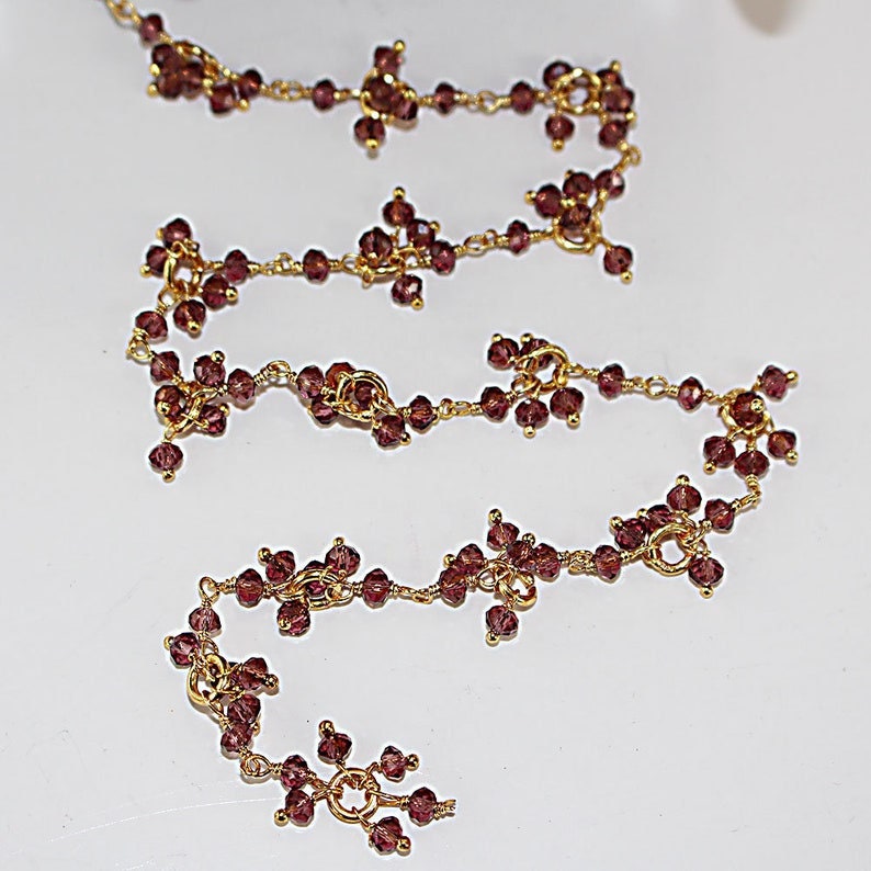 rhodolite garnet gemstone bead chain 24k gold plated over silver, women jewelry making necklaces, earrings, and bracelets bead chain.