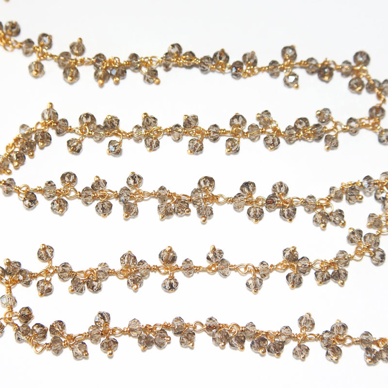 smoky quartz gemstone bead chain silver, women jewelry making necklaces, earrings, and bracelets bead chain.