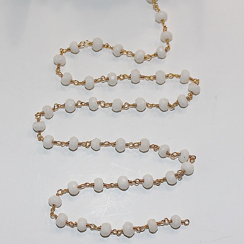 white jade semi-precious gemstone beads black oxidized antique rosary chain for a necklace, earrings, anklet, and bracelet making.
