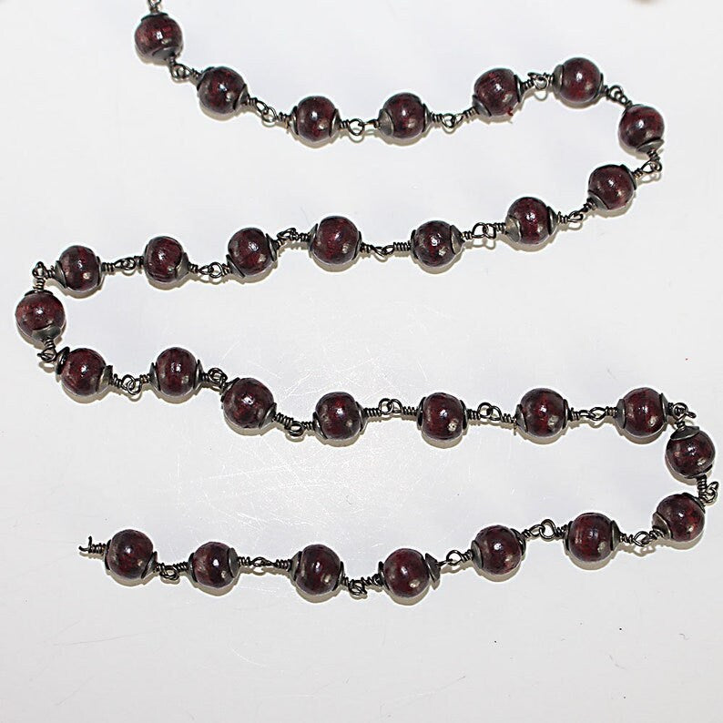 wooden beads semi-precious gemstone beads black oxidized antique rosary chain for a necklace, earrings, anklet, and bracelet making.