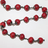 wooden beads red semi-precious gemstone beads black oxidized antique rosary chain for a necklace, earrings, anklet, and bracelet making.