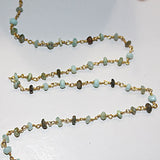 dark peruvian opal blue semi-precious gemstone beads black oxidized antique rosary chain for a necklace, earrings, anklet, and bracelet making.