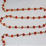 carnelian semi-precious gemstone beads 24k gold plated over silver rosary chain for a necklace, earrings, anklet, and bracelet making.