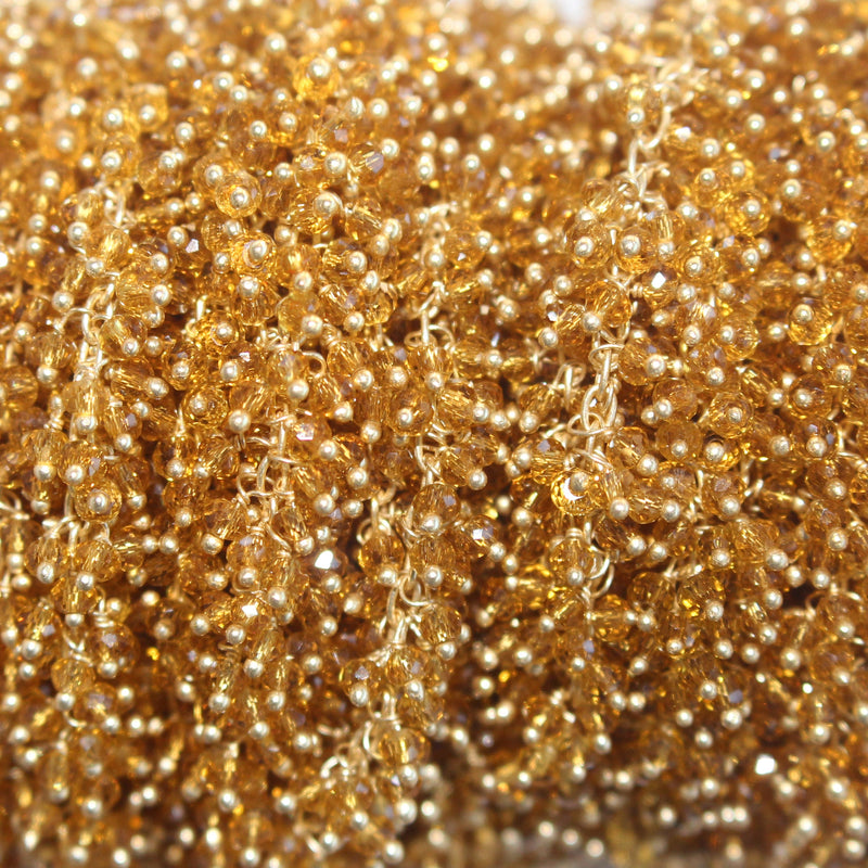 citrine semi-precious gemstone beads 24k gold plated over silver rosary chain for a necklace, earrings, anklet, and bracelet making.