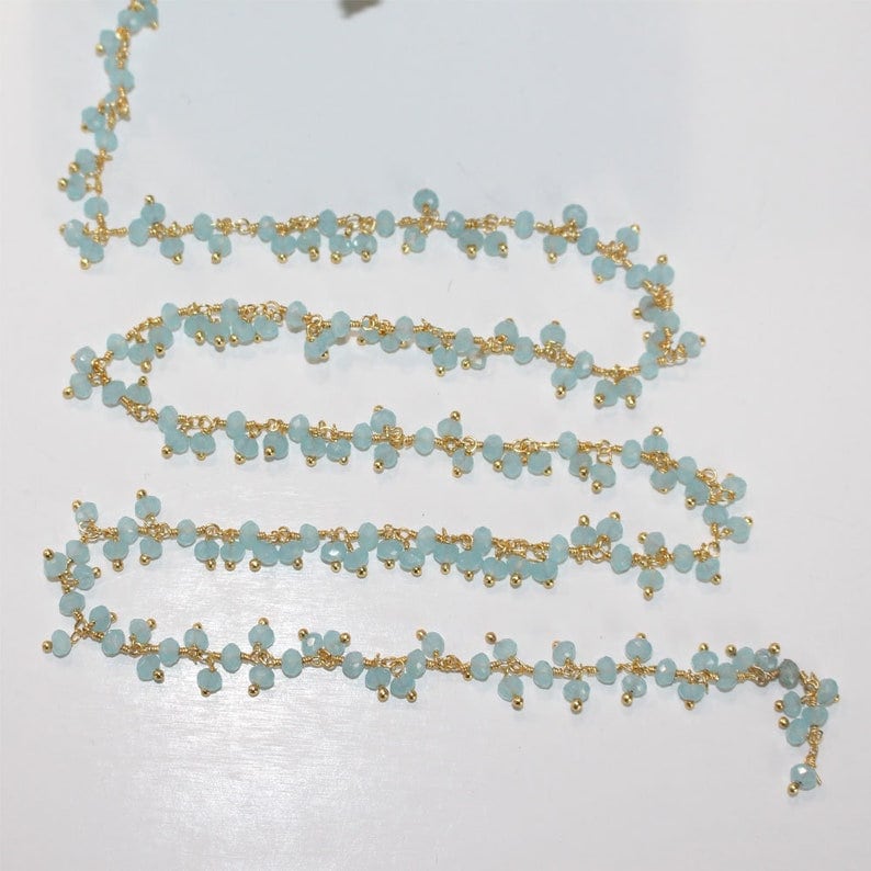 blue peruvian chalcedony quartz gemstone bead chain silver, women jewelry making necklaces, earrings, and bracelets bead chain.