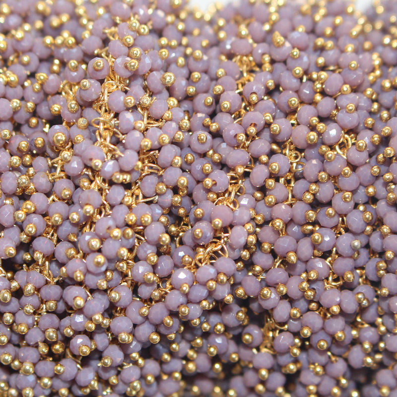 purple opal semi-precious gemstone beads 24k gold plated over silver rosary chain for a necklace, earrings, anklet, and bracelet making.
