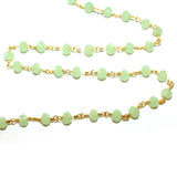 Green Chalcedony quartz gemstone bead chain 24k gold plated over silver, women jewelry making necklaces, earrings, and bracelets bead chain.