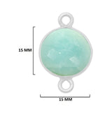 Amazonite natural gemstone bezel charms, 15mm coin or round-shaped bezel pendants, double bail bezel connectors, 925 sterling silver handmade bezel gemstone. Women jewelry making necklaces, earrings, bracelets bezel charms.