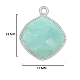 Amazonite natural gemstone bezel charms, 18mm cushion or diamond-shaped bezel pendants, single bail bezel connectors, 925 sterling silver handmade bezel gemstone. Women jewelry making necklaces, earrings, bracelets bezel charms.