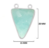Amazonite gemstone bezel charms, 15X20mm triangle-shaped bezel connectors, women jewelry-making earrings, bracelets, necklace pendants, and DIY craft supplies. 925 sterling silver bezel charms connectors.