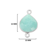 Amazonite natural gemstone bezel charms, 15mm heart-shaped bezel connectors, women jewelry-making earrings, bracelets, necklace pendants, and DIY craft supplies. 925 sterling silver bezel charms connectors.