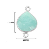 Amazonite natural gemstone bezel charms, 18mm heart-shaped bezel connectors, women jewelry-making earrings, bracelets, necklace pendants, and DIY craft supplies. 925 sterling silver bezel charms connectors.
