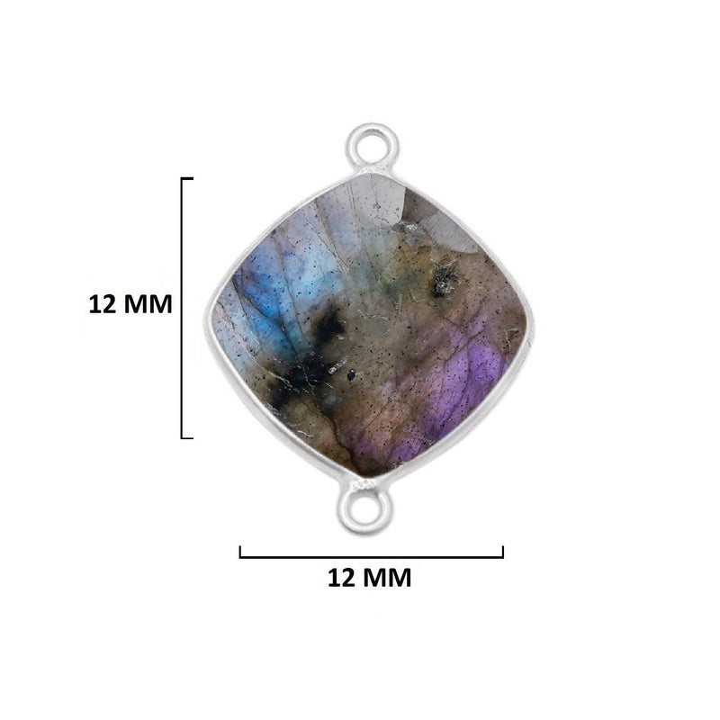 Labradorite Cushion/Diamond Pendant - Boho Chic Gemstone Necklace with 925 Sterling Silver Elegance