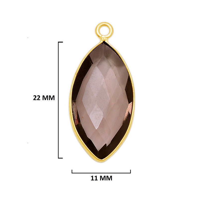 Smoky Quartz Marquise/Evil Eye Pendant - Boho Chic Gemstone Necklace with 24kt Gold Elegance