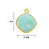 Amazonite natural gemstone bezel charms, 12mm cushion or diamond-shaped bezel pendants, single bail bezel connectors, 24k gold plated over 925 sterling silver handmade bezel gemstone. Women jewelry making necklaces, earrings, bracelets bezel charms.