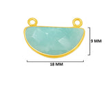 Amazonite natural gemstone bezel charms, 9X18mm half-moon or crescent-shaped bezel pendants, double bail bezel connectors, 24k gold plated over 925 sterling silver handmade bezel. Women jewelry making necklaces, earrings, bracelets bezel charms.