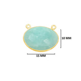 Amazonite natural gemstone bezel charms, 10X15mm coin-round-shaped bezel connectors, women jewelry-making earrings, bracelets, necklace pendants, and DIY craft supplies. 24k gold plated over 925 sterling silver bezel charms connectors.