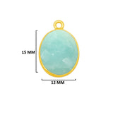 Amazonite natural gemstone bezel charms, 12X15mm coin-round-shaped bezel pendants, women jewelry-making earrings, bracelets, necklace pendants, and DIY craft supplies. 24k gold plated over 925 sterling silver bezel charms pendants.