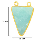 Amazonite gemstone bezel charms, 18X25mm triangle-shaped bezel connectors, women jewelry-making earrings, bracelets, necklace pendants, and DIY craft supplies. 24k gold plated over 925 sterling silver bezel charms connectors.