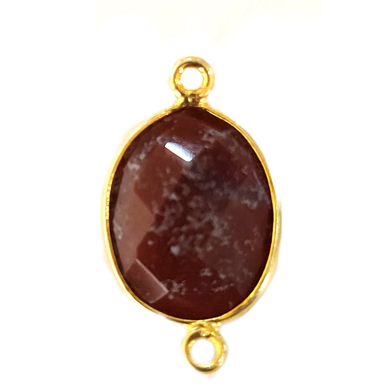 Brown Jasper Stone Necklace for Jewelry Making 10X15 12X15 13X30 15X18 15X20 18X25 8X10mm Oval Bezel Charms 24K Gold Plated Over Silver DIY