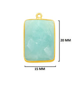 Amazonite natural gemstone bezel charms, 15X20mm rectangle-shaped bezel pendants, women jewelry-making earrings, bracelets, necklace pendants, and DIY craft supplies. 24k gold plated over 925 sterling silver bezel charms pendants.