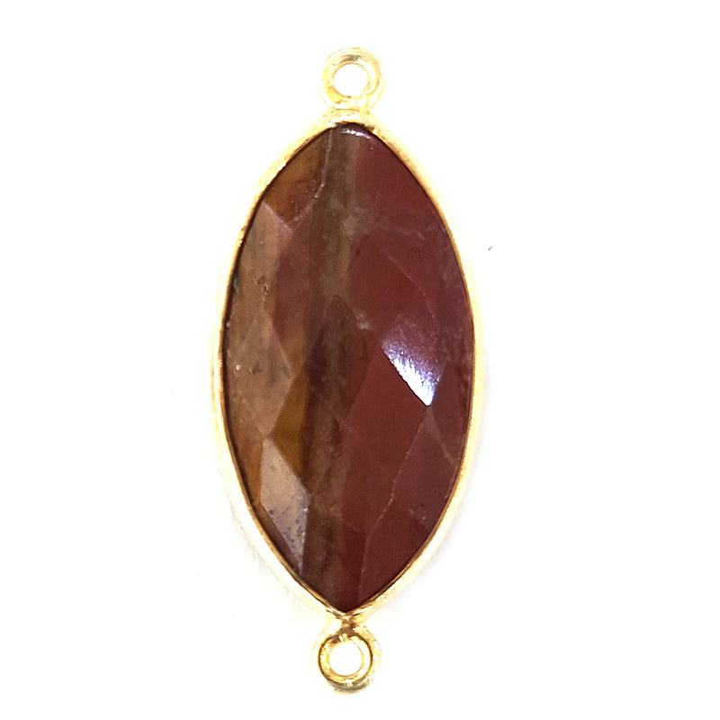 Brown Jasper Stone Necklace for Jewelry Making 11X22mm Marquise/Evil Eye Bezel Charms Pendants Connectors 24K Gold Plated Over Silver