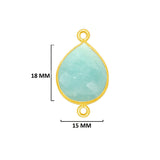 Amazonite natural gemstone bezel charms, 15X18mm pear-shaped bezel connectors, women jewelry-making earrings, bracelets, necklace pendants, and DIY craft supplies. 24k gold plated over 925 sterling silver bezel charms connectors.