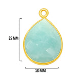 Amazonite natural gemstone bezel charms, 18X25mm pear-shaped bezel pendants, women jewelry-making earrings, bracelets, necklace pendants, and DIY craft supplies. 24k gold plated over 925 sterling silver bezel charms pendants.