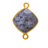 Dendrite Opal Cushion/Diamond Pendant - Boho Chic Gemstone Necklace with 24kt Gold Elegance