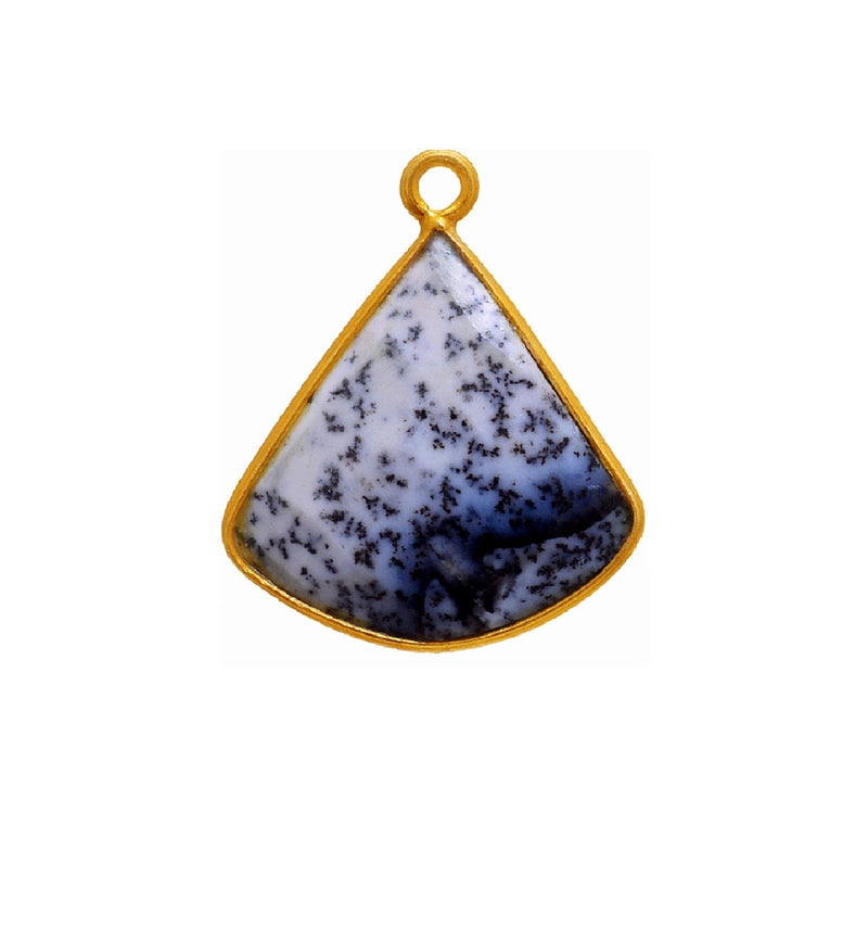 Dendrite Opal Bell/Quarter Circle Pendant - Boho Chic Gemstone Necklace with 24kt Gold Elegance
