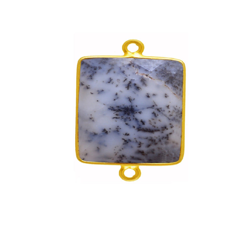 Dendrite Opal Square Pendant - Boho Chic Gemstone Necklace with 24kt Gold Elegance
