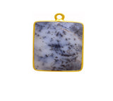 Dendrite Opal Square Pendant - Boho Chic Gemstone Necklace with 24kt Gold Elegance