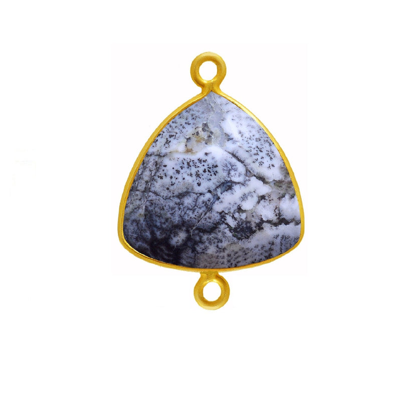 Dendrite Opal Triangle Pendant - Boho Chic Gemstone Necklace with 24kt Gold Elegance