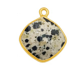 Dalmatian Jasper Cushion/Diamond Pendant - Boho Chic Gemstone Necklace with 24kt Gold Elegance
