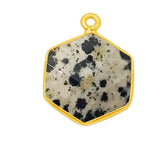 Dalmatian Jasper Hexagon Pendant - Boho Chic Gemstone Necklace with 24kt Gold Elegance
