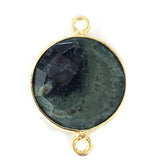 Green Jasper Stone Necklace for Jewelry Making 11mm 15mm 18mm Coin/Round Bezel Charms Connectors 24K Gold Plated Over 925 Sterling Silver