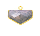 Moss Agate Chevron/Half Hexagon Pendant - Boho Chic Gemstone Necklace with 24kt Gold Elegance