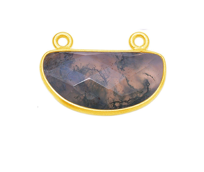 Moss Agate Moon/Crescent Pendant - Boho Chic Gemstone Necklace with 24kt Gold Elegance