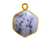 Dendrite Opal Hexagon Pendant - Boho Chic Gemstone Necklace with 24kt Gold Elegance