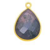 Moss Agate Pear/Flat Teardrop Pendant - Boho Chic Gemstone Necklace with 24kt Gold Elegance