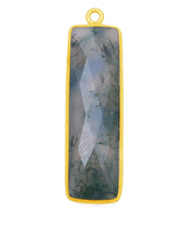 Moss Agate Rectangle/Bar Pendant - Boho Chic Gemstone Necklace with 24kt Gold Elegance