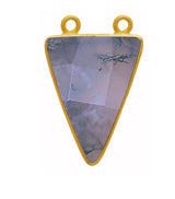 Moss Agate Triangle Pendant - Boho Chic Gemstone Necklace with 24kt Gold Elegance