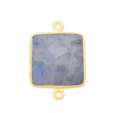 Rainbow Moonstone Square Pendant - Boho Chic Gemstone Necklace with 24kt Gold Elegance